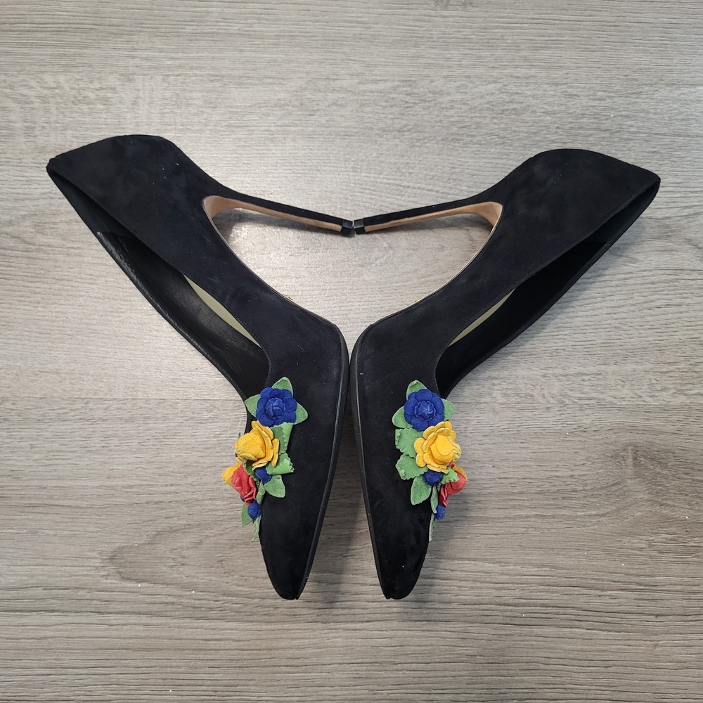 Sarah Flint Perfect Pump 100 Black Suede Floral Applique Heels Women US 8.5 38.5 - Picture 7 of 10